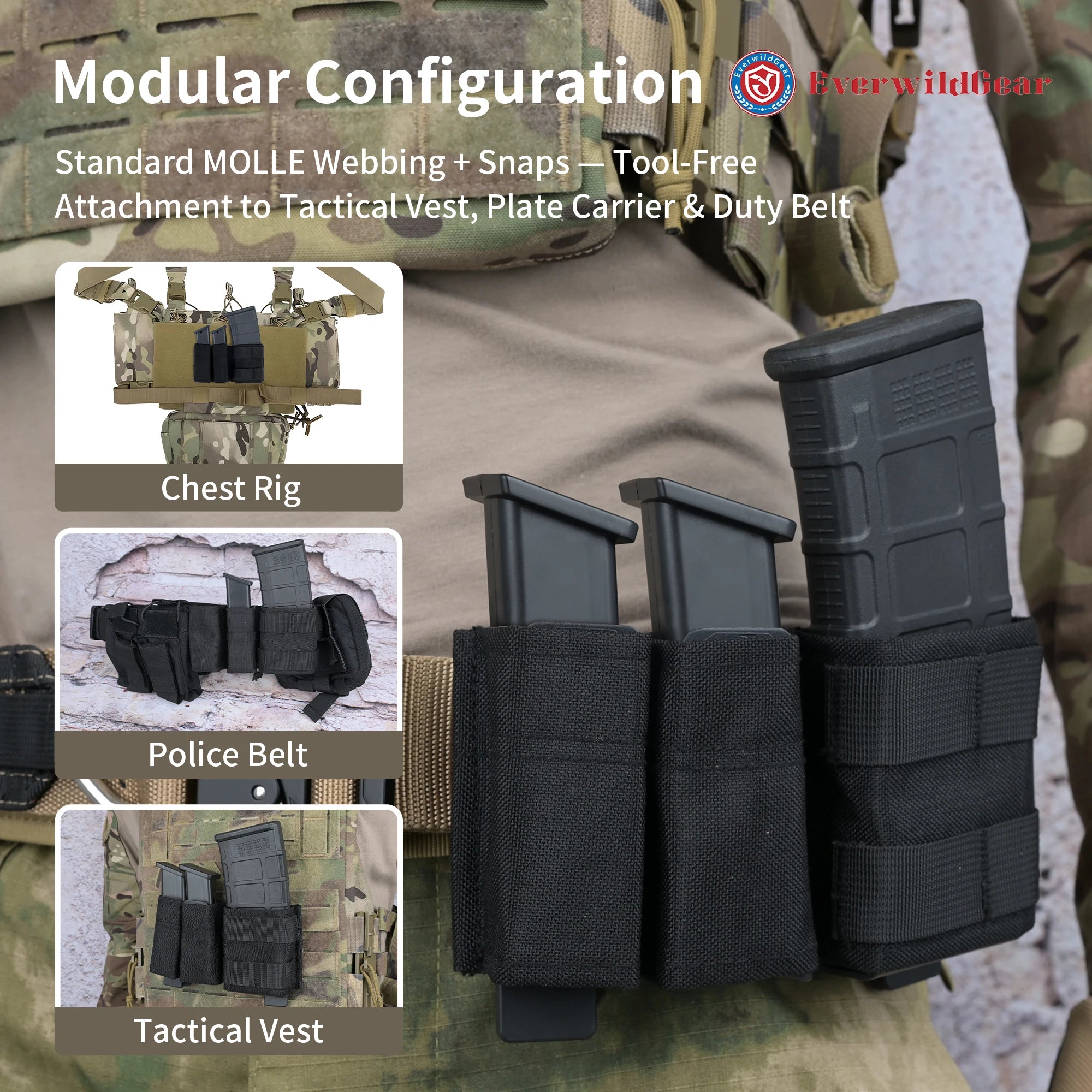 5.56 Magazine Pouch Double 9mm Pistol Mag Pouch, Molle Open-Top Quick Release