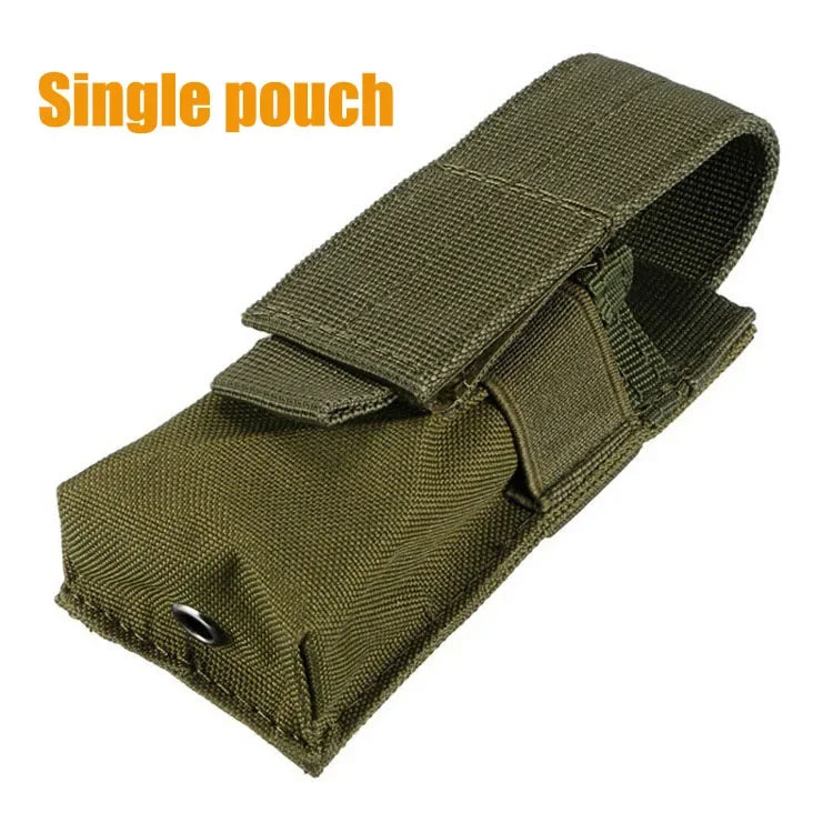 9mm Pistol Magazine Pouch Tactical Double Molle Belt Dual Mag Bag Flashlight Holder