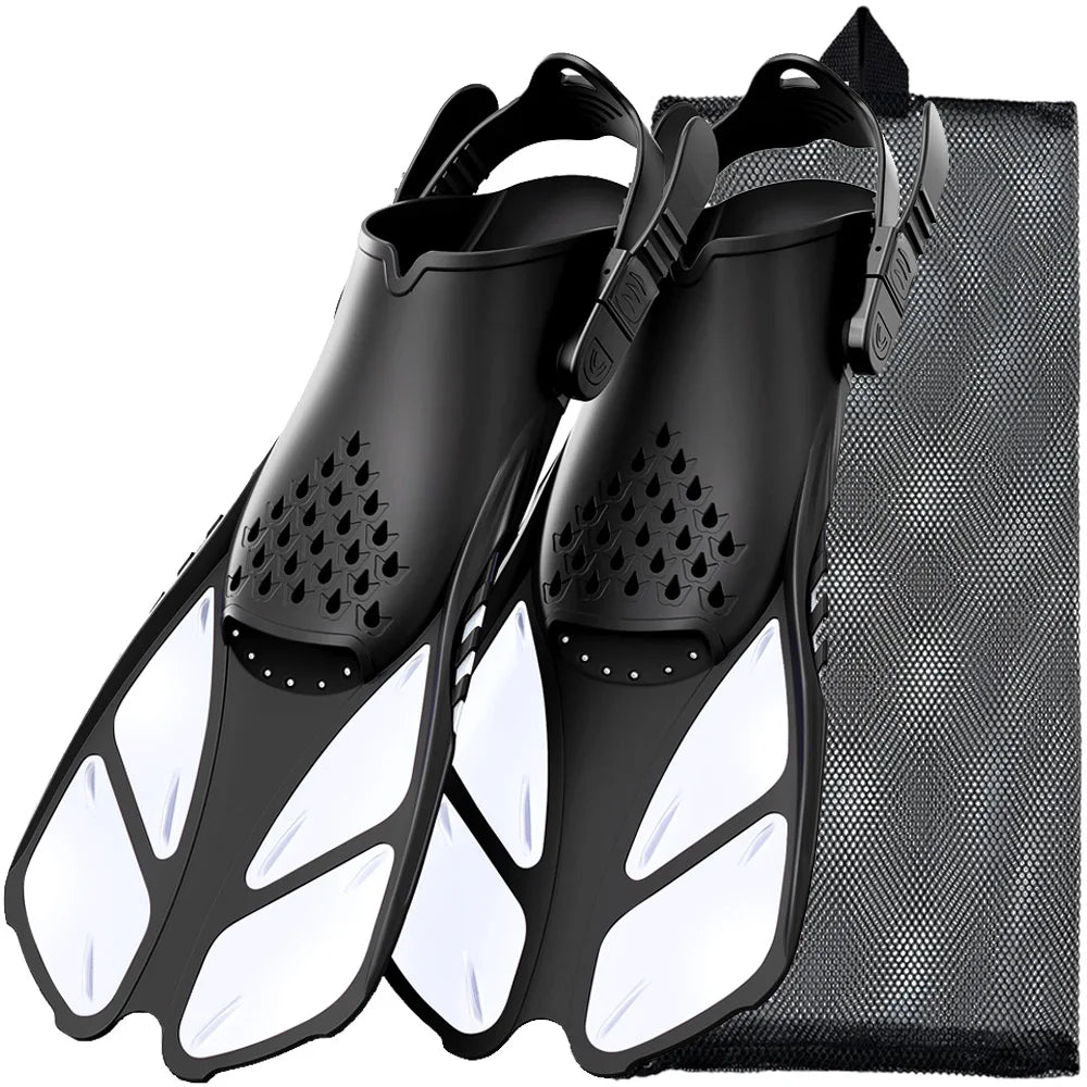 Snorkel Fins Adjustable Buckles Swimming Flippers Short Silicone Scuba Diving Shoes Open