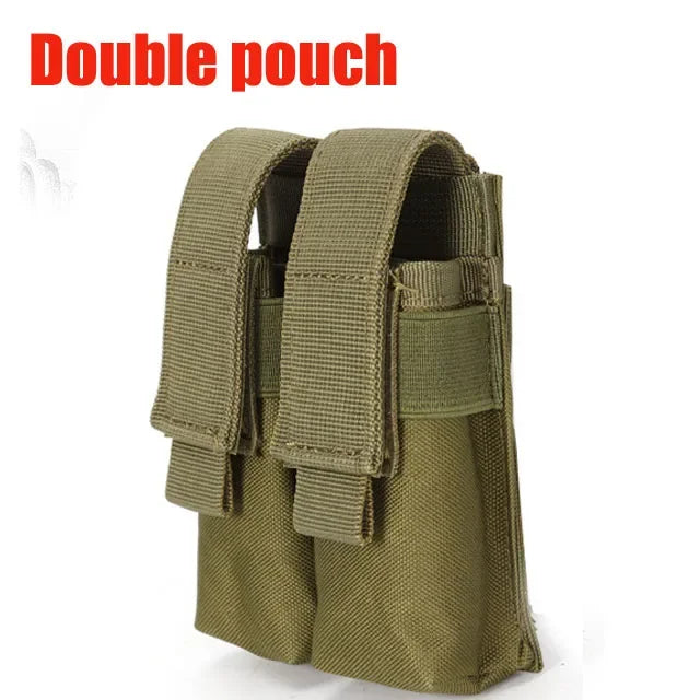 9mm Pistol Magazine Pouch Tactical Double Molle Belt Dual Mag Bag Flashlight Holder
