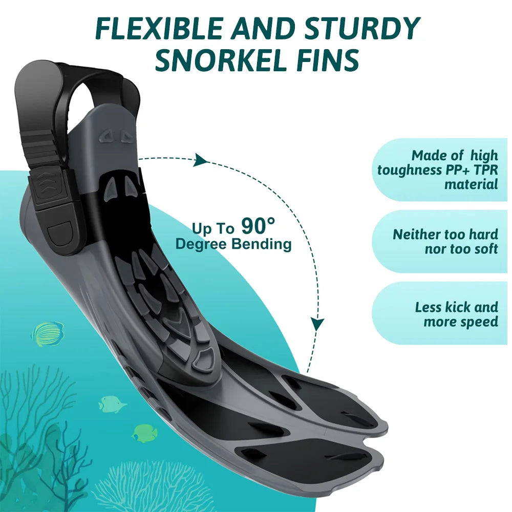 Snorkel Fins Adjustable Buckles Swimming Flippers Short Silicone Scuba Diving Shoes Open