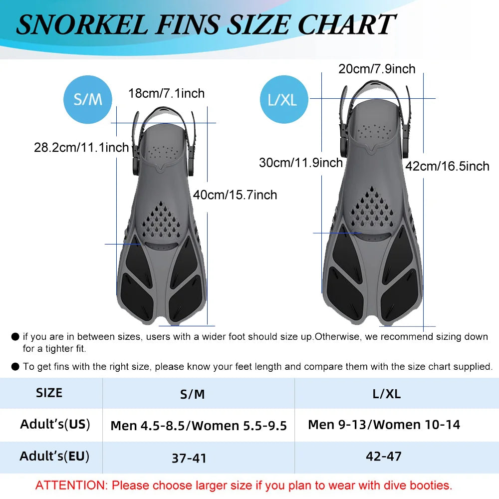 Snorkel Fins Adjustable Buckles Swimming Flippers Short Silicone Scuba Diving Shoes Open