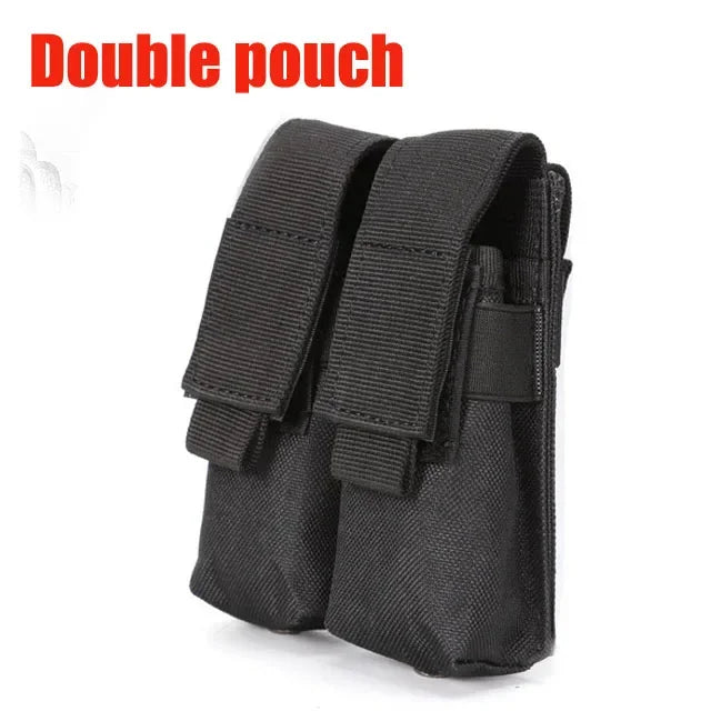 9mm Pistol Magazine Pouch Tactical Double Molle Belt Dual Mag Bag Flashlight Holder
