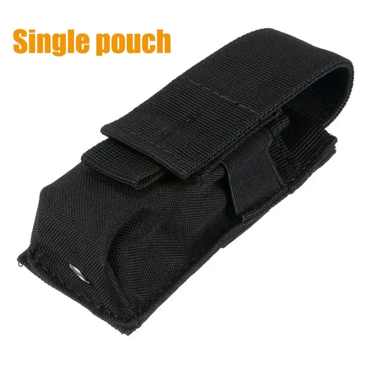 9mm Pistol Magazine Pouch Tactical Double Molle Belt Dual Mag Bag Flashlight Holder