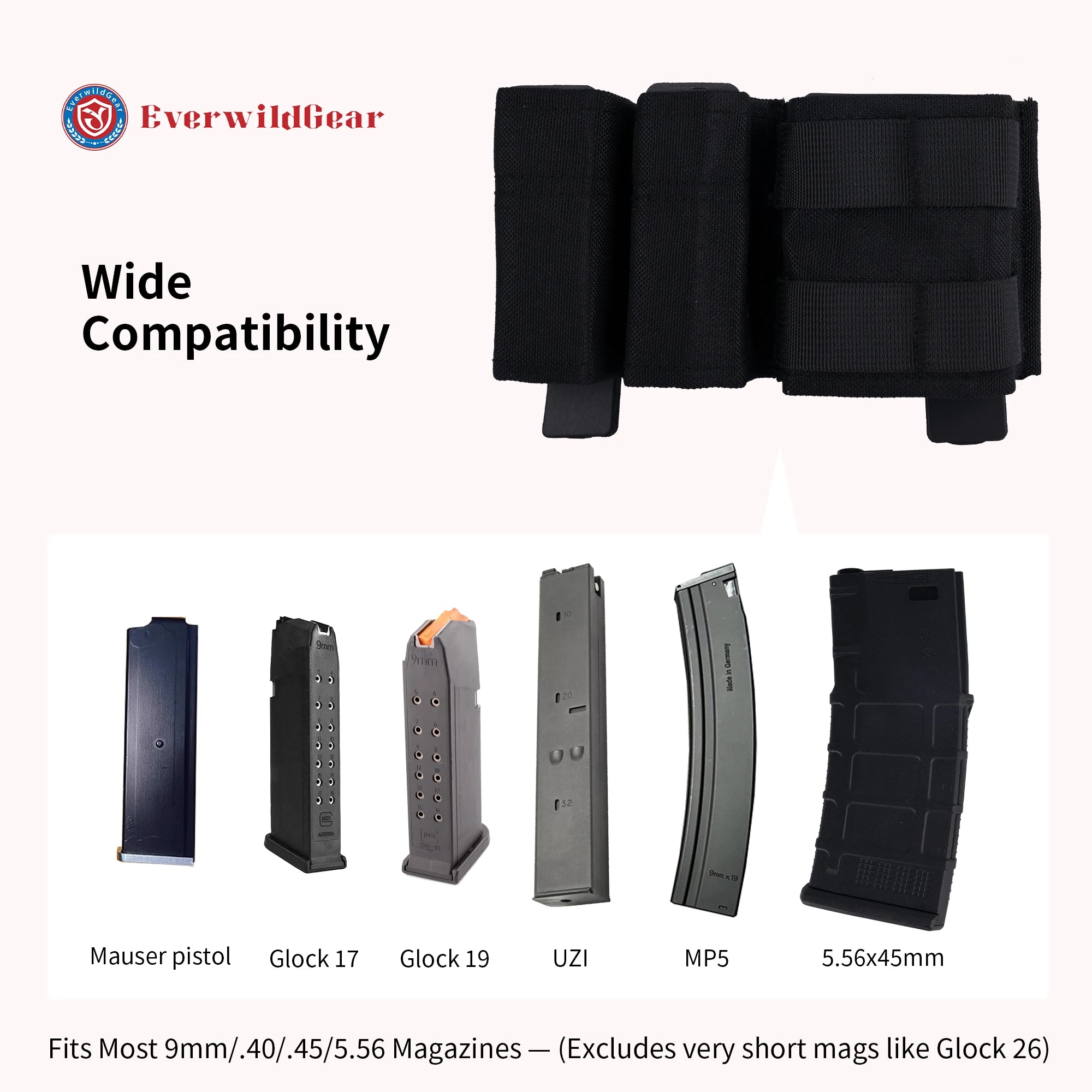 5.56 Magazine Pouch Double 9mm Pistol Mag Pouch, Molle Open-Top Quick Release