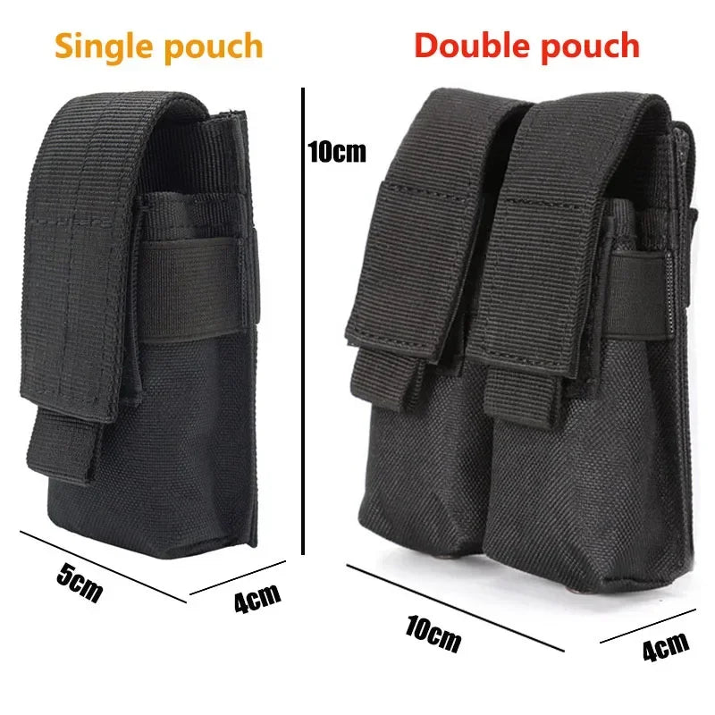 9mm Pistol Magazine Pouch Tactical Double Molle Belt Dual Mag Bag Flashlight Holder