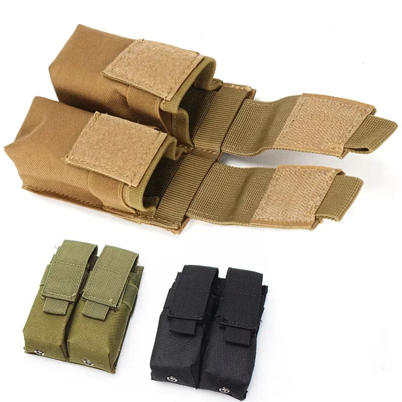 9mm Pistol Magazine Pouch Tactical Double Molle Belt Dual Mag Bag Flashlight Holder