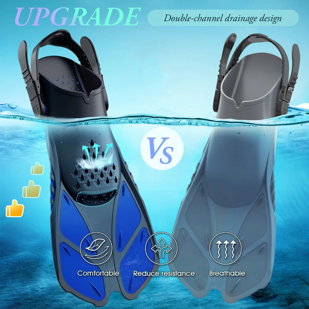 Snorkel Fins Adjustable Buckles Swimming Flippers Short Silicone Scuba Diving Shoes Open