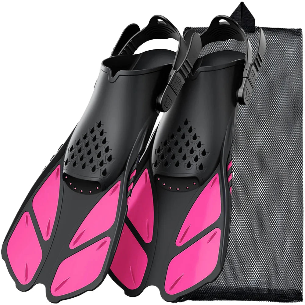 Snorkel Fins Adjustable Buckles Swimming Flippers Short Silicone Scuba Diving Shoes Open