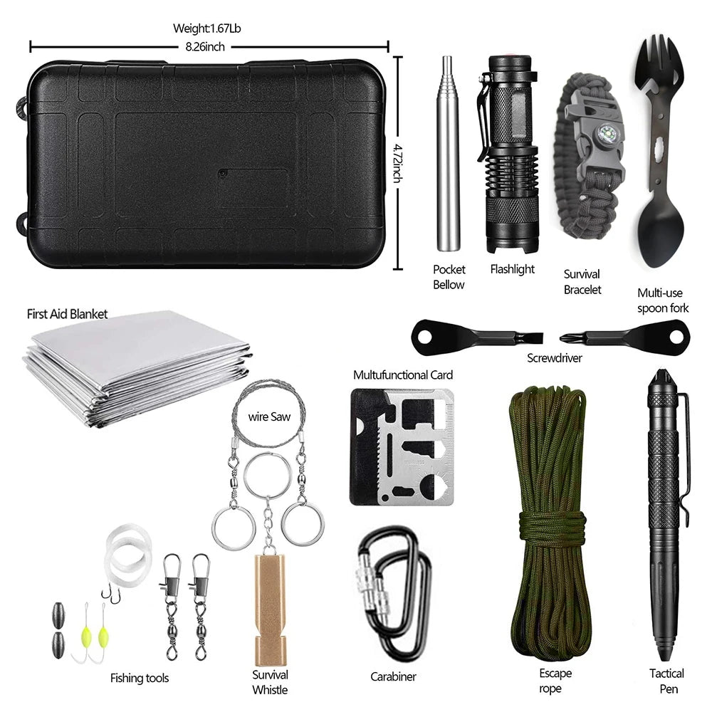 Professional Emergency Survival Kit Gear Camping Multifunction Tactical Defense Equipment