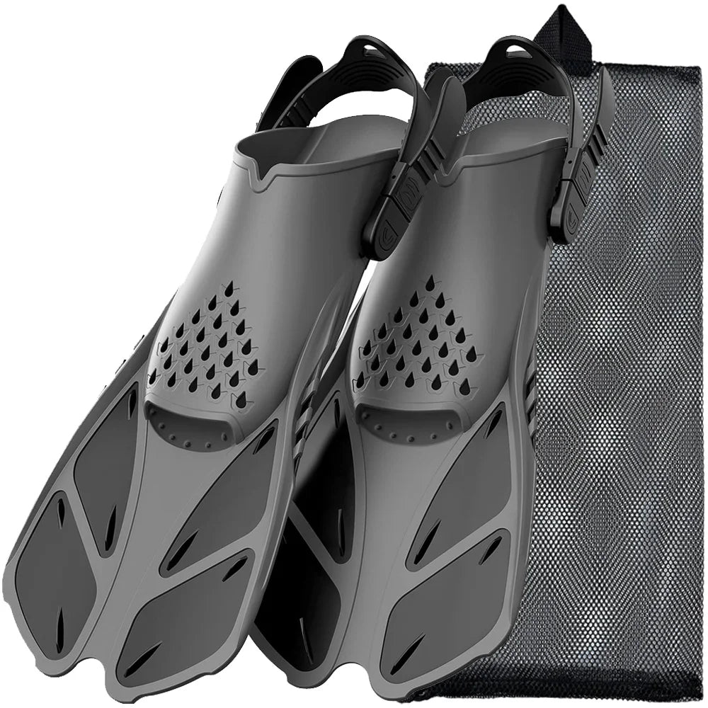 Snorkel Fins Adjustable Buckles Swimming Flippers Short Silicone Scuba Diving Shoes Open