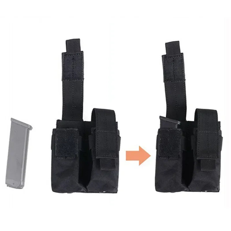 9mm Pistol Magazine Pouch Tactical Double Molle Belt Dual Mag Bag Flashlight Holder