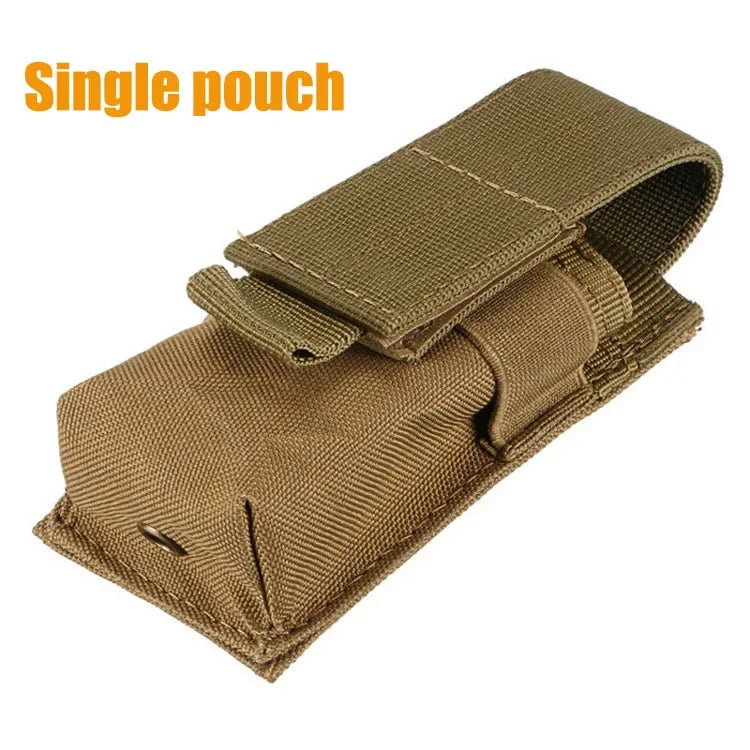 9mm Pistol Magazine Pouch Tactical Double Molle Belt Dual Mag Bag Flashlight Holder