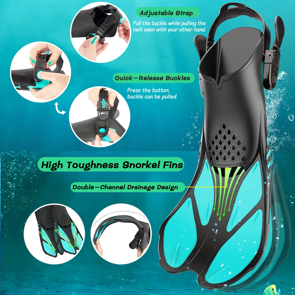 Snorkel Fins Adjustable Buckles Swimming Flippers Short Silicone Scuba Diving Shoes Open