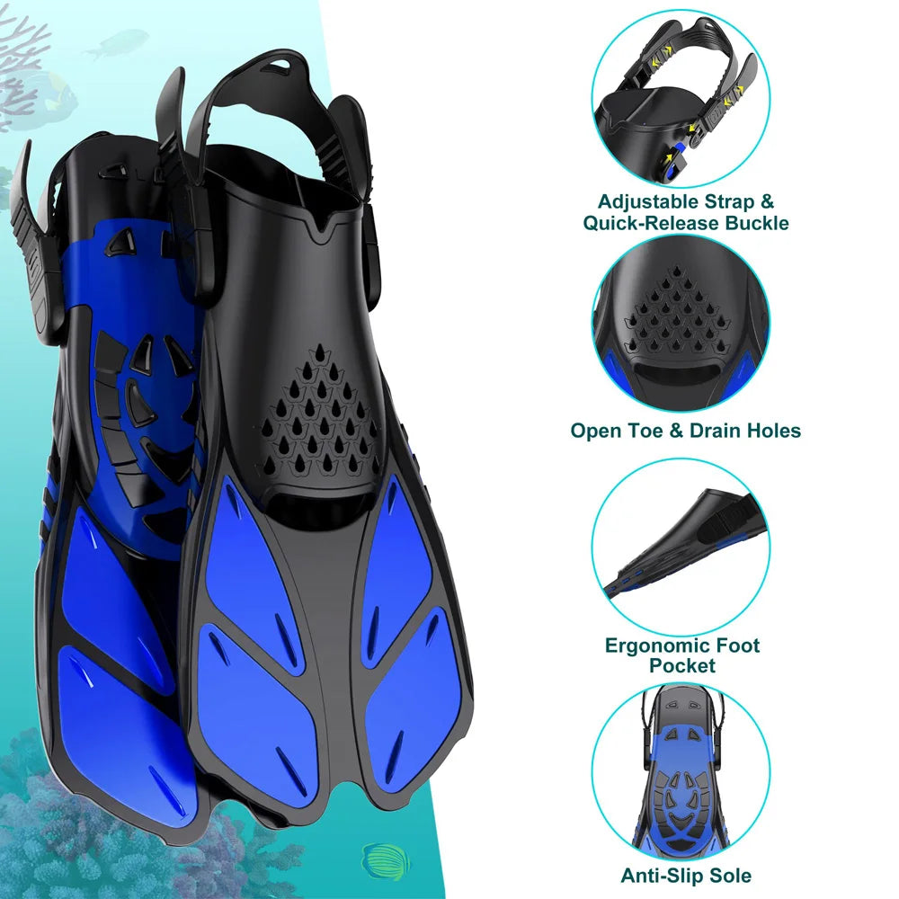Snorkel Fins Adjustable Buckles Swimming Flippers Short Silicone Scuba Diving Shoes Open