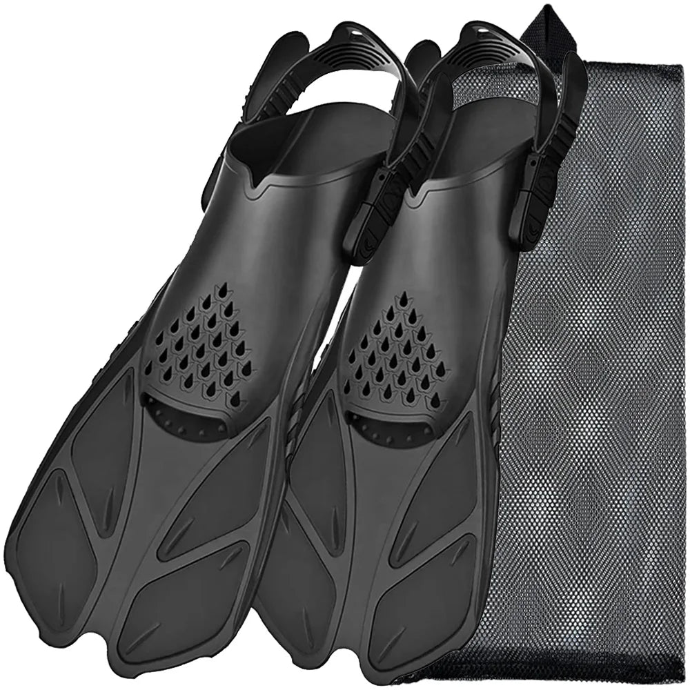 Snorkel Fins Adjustable Buckles Swimming Flippers Short Silicone Scuba Diving Shoes Open